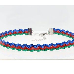 Multi Color Choker Adjustable Length Fancy red blue green Trim chokers (#77)